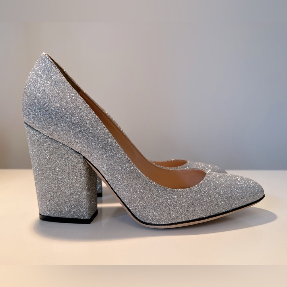 SERGIO ROSSI SILVER GLITTER SHOES SIZE 34.5